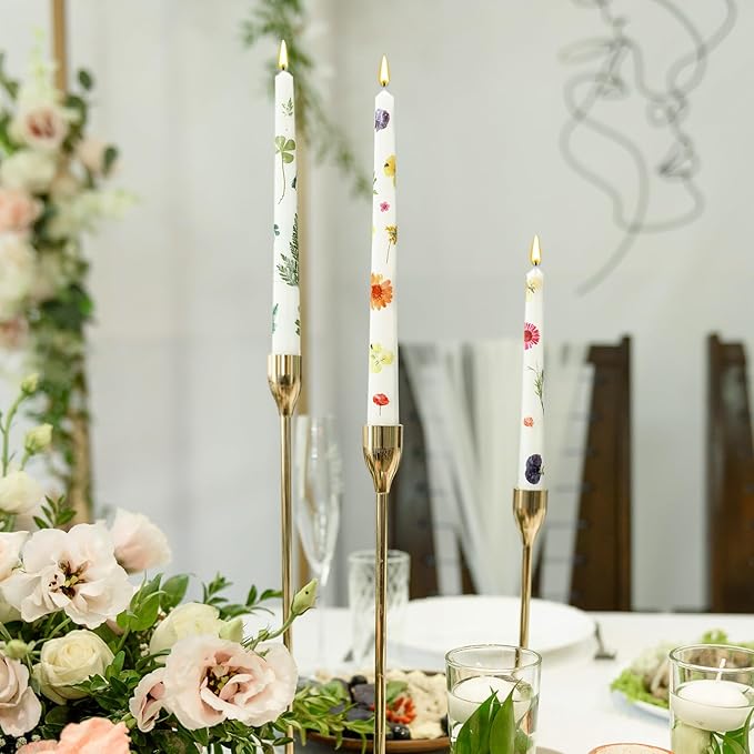 MTLEE 30 Pack Pressed Flower Candles Making Kit 6 Set Dried Pressed Flowers 12 White Taper 10 White Tealight Candles with Tweezers Brush for DIY Crafts Birthday Wedding Party Favors