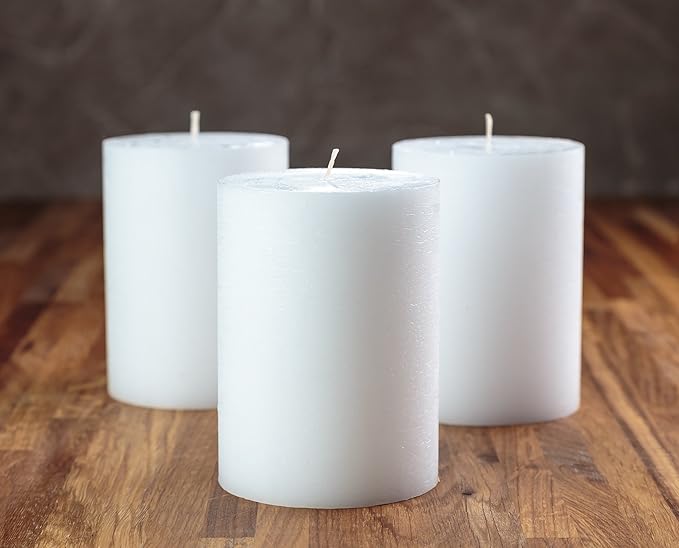 Melt Candle Pillar Candles, 3 Pack - Unscented Candles for Home, Church, Weddings, & More - 3" x 4", White