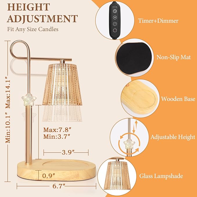 SHARE&CARE Candle Warmer Lamp - Valentine's Festive Metal Wax Melter with Timer & 4 Dimming Modes, Gift-Ready for Women, Christmas, Birthday, Women Gift for Mom, Wife,Her (Gold-St)