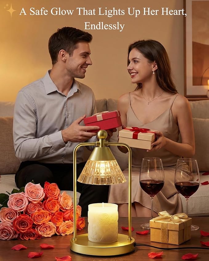 Candle Warmer Lamp with Timer Dimmer, Electric Wax Melt Warmer Lamp for Jar Candles Lights, Candle Lamp Warmer with 2 Bulbs, Birthday Gifts for Women, House Warming Gifts New Home Decor, Gold