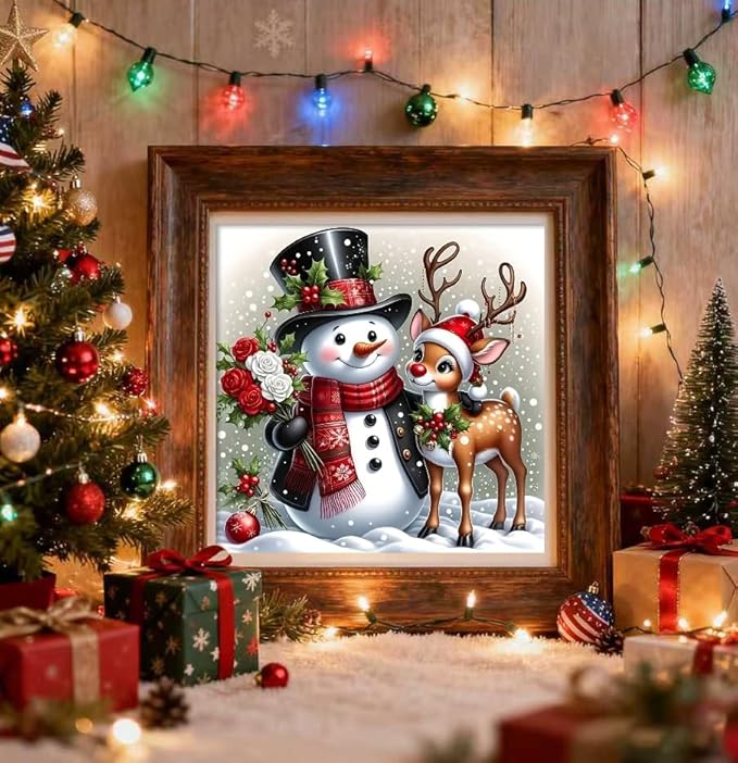 TCDZMYGS Christmas Paint by Numbers Kit for Adults Beginner,Snowman Deer Paint by Number Kits with Frame,DIY Acrylic Oil Painting by Numbers for Home Wall Decor 10 x 10 inch