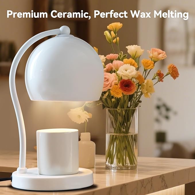 Ceramic Candle Warmer Lamp with Timer Dimmer Fit for Candle Jars, Modern Design with 2 Bulbs, House Warming Gifts, New Home Decor, Mother's Day, Birthday Gifts (White)