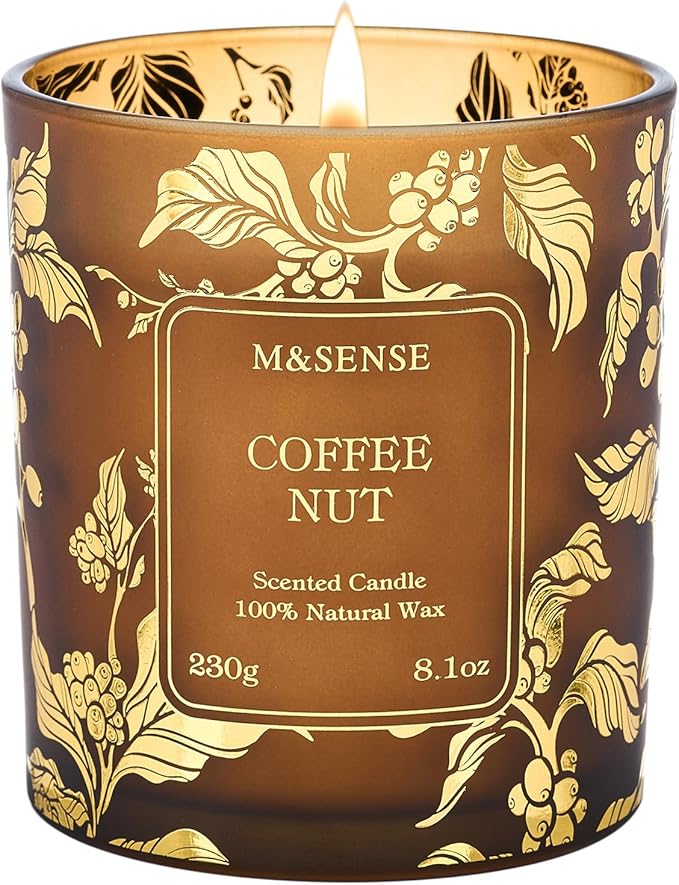 M&SENSE Coffee Nut Soy Candles, Vegan Naturally Scented 8.1oz 42-Hour Long Burning, Winter Home Fragrance for Office Bathtub Calm, Housewarming New Year Gifts