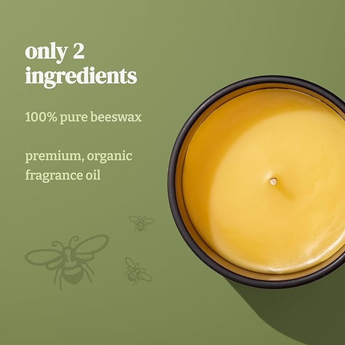 Bamboo Coconut Organic Beeswax Candle | 2 Ingredients | 100% Pure Beeswax Candles, Non Toxic, Natural, Organic Candles, Beeswax Candles Scented, Non Toxic Candles, 80 Hour, 14oz
