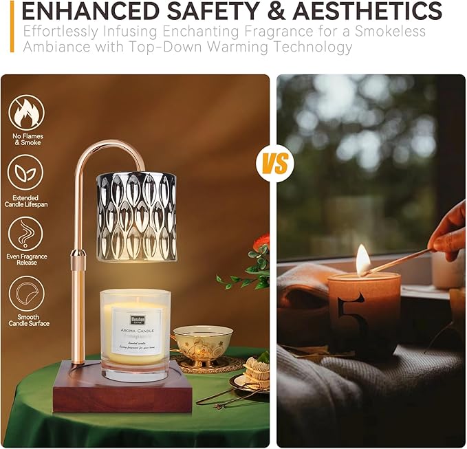 TOACSUCP Candle Warmer Lamp with 3 Bulbs, Adjustable Height Dimmable Candle Warmer with Timer, Compatible with Large Jar Candles, Candle Lamp with Charming Gift Box Ribbon for Her/Him