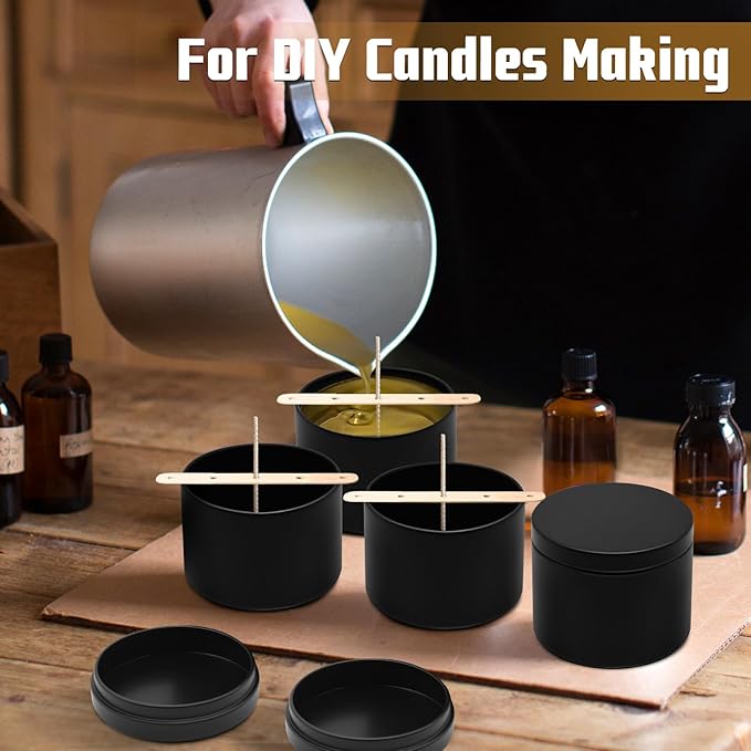 24-Pack Candle Jars, 12pcs 8oz + 12pcs 4oz Candle Tins with Lids, Empty Candle Jars for Making Candles Bulk Candle Containers - Matte Black