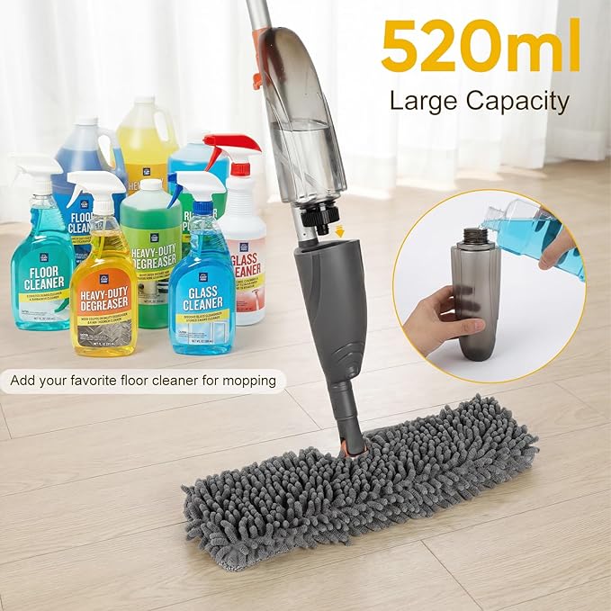 3-in-1 Upgraded Spray Mops for Floor & Window Cleaning with 3pcs Pads - Broom/ Mop/ Window Squeegee, Wet Dry Microfiber Mop with 520ml Bottle for Kitchen Wood Floor Hardwood Ceramic Tile Dust Cleaning
