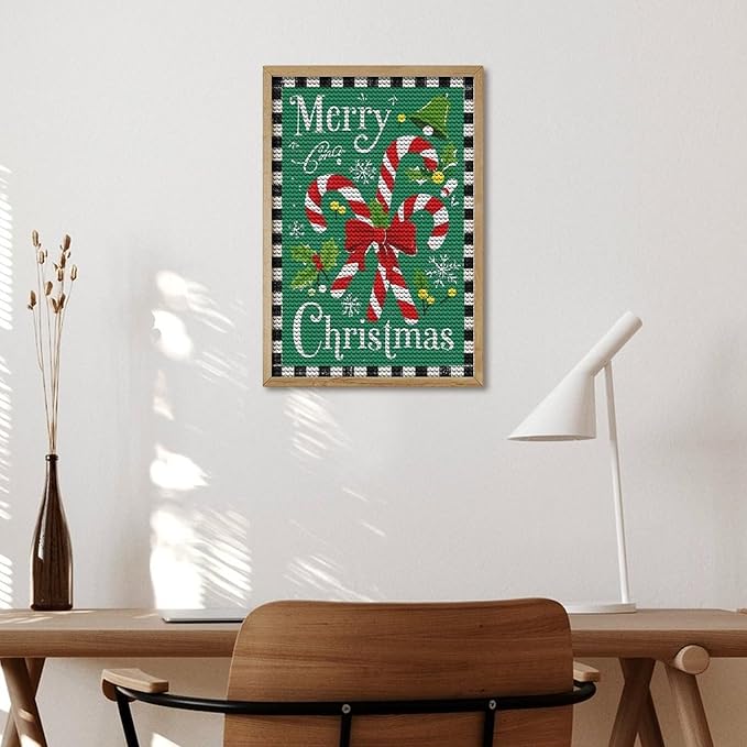 AIVKIEJK Diamond Painting Kits for Adults - Festive Merry Christmas Red Bow, Candy Cane & Bell Painting DIY 5D Full Drill Diamond Dots Paintings with Diamonds Gem Art and Crafts Home Decor 8"x12"