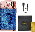 Plasma Lighter Rechargeable, Electric Lighter USB, Windproof Dual Arc Lighters, Pocket Cool Lighters with LED Battery Indication for Men and Women (Blue)
