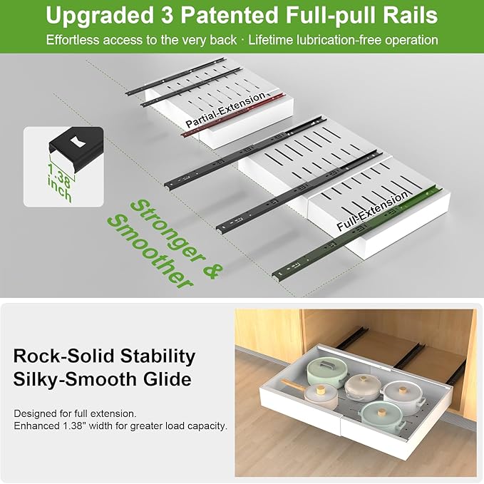 ANTOWIN 2-Pack Expandable Pull Out Cabinet Organizer 16.5"Deep(12.2"-20.5"W), 3 Full Extension Glides Slide Out Drawers, Roll Out Shelves Adhesive Raising Pad,Compatible Framed Cabinets,90lb Cap,White