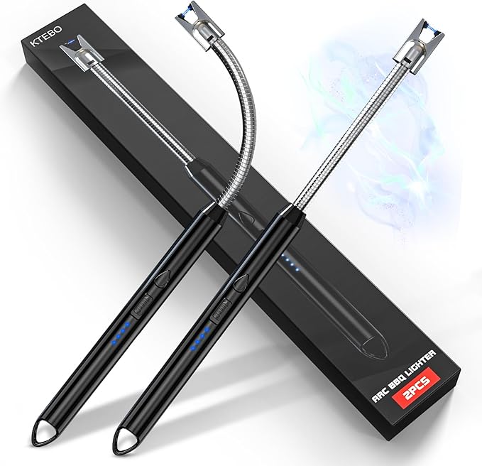 KTEBO 2 Pack Plasma Arc Electric Lighters Rechargeable - USB Long Reach for Scented Candles, BBQ Grill &Camping - Windproof Design Lighters - Stocking Stuffers