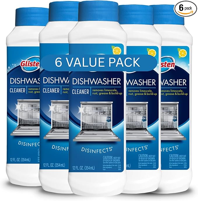 Dishwasher Cleaner, Removes Limescale, Rust, Buildup, and Grease, Lemon Scent, 12 Ounce Bottle, 6-Pack