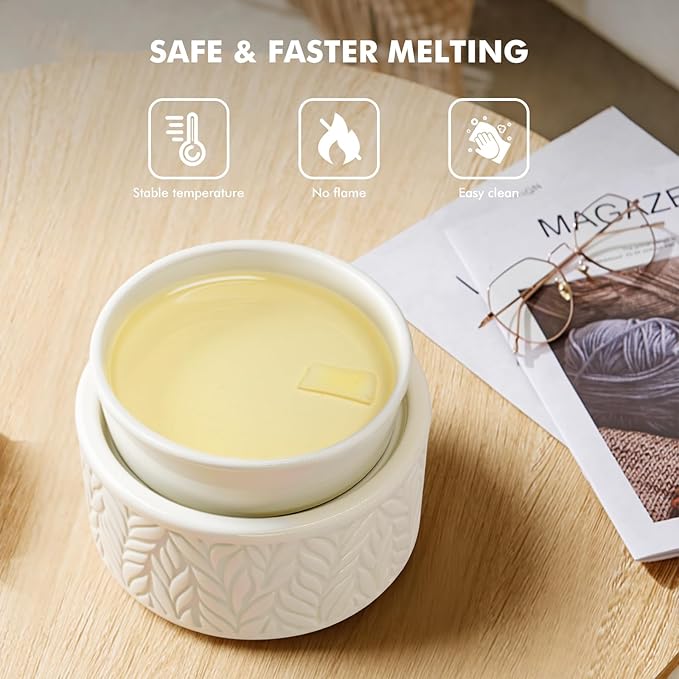 EQUSUPRO Wax Melts Warmer Candle Warmer - Wax Melt Warmer for Scented Wax 4-in-1 Ceramic Wax Burner Electric Fragrance Wax Melter for Home Office Gift & Decor (Large Size Leaf)