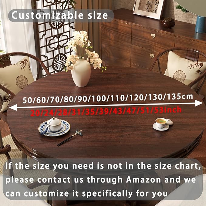 Wood Grain Round Table Protector 48/52/42/54/36 inch, Waterproof PU Leather Table Mat, Heat Resistant Circular Dining Table Pad for Kitchen, Coffee Table, Office Desk,(Khaki,43in)