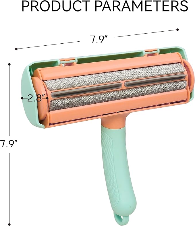 Pet Hair Remover & Lint Roller - Removes Cat/Dog Hair from Car Interiors, Furniture, Couches, Carpets, and Bedding - Reusable & Washable Animal Fur Removal Tool for Pet Owners (Green&Orange)
