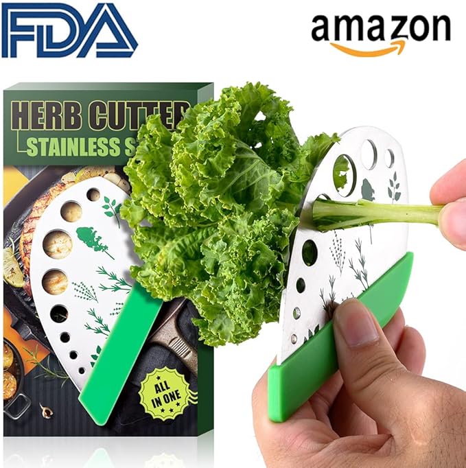 Herb Stripper Herbs Cutter Scissors Stainless Steel Leaf Remover Stripping Tool Vegetable Kitchen Gadget Tool with Protective Holder
