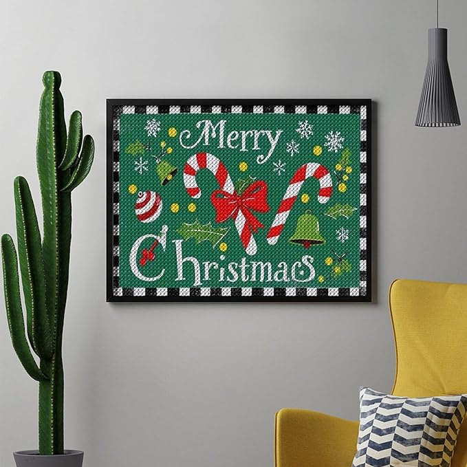 AIVKIEJK Diamond Painting Kits for Adults - Festive Merry Christmas Red Bow, Candy Cane & Bell Painting DIY 5D Full Drill Diamond Dots Paintings with Diamonds Gem Art and Crafts Home Decor 12"x16"