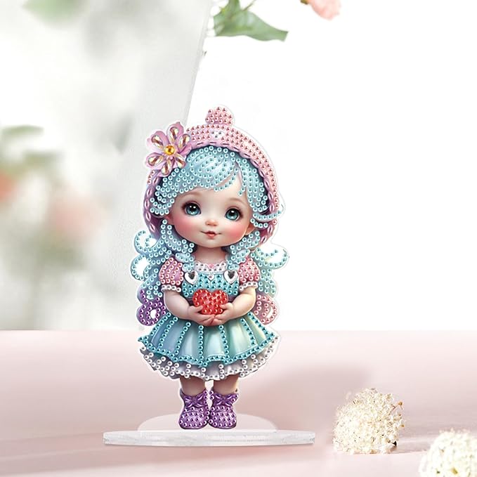 antor 5D Cute Diamond Art Painting Tabletop Ornament Kit, Acrylic DIY Diamond Art Desktop Ornaments Doll Figurine, Special Shaped Crystal Diamond Painting Table Top Home Office Decor