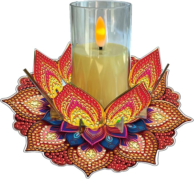5D DIY Diamond Art Painting PVC Flower Candle Holders Tealight/Tea Light/Votive Candle Holder, for Table Centerpiece Home Décor Party Wedding Dinning-Flower-12