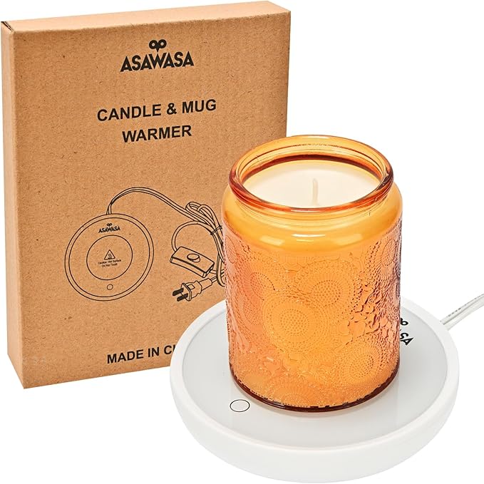 ASAWASA 2PCS Smart Candle Warmer for Large Jar, Coffee Mug Warmers, with Gravity Switch Auto Shut-On/Off, Safely and evenly Release The Aroma, Keep The Drink Warmth, Best Ideals Valentines Day Gifts