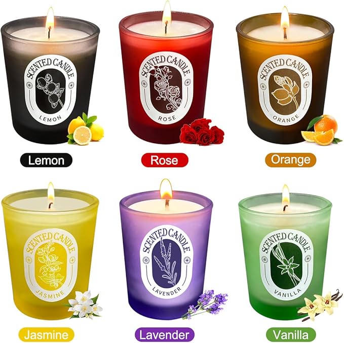Scented Candles Gift Set of 12 Pack, Glass Jar Candles for 6 Scented, Long Lasting Soy Wax Aromatherapy Candle Set, Best Gifts with Gift Box for Every One