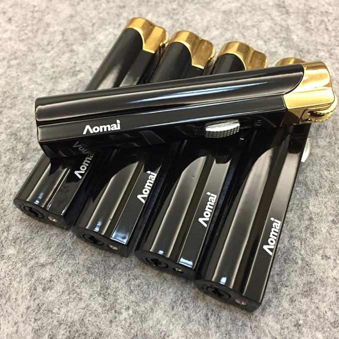 5 Pack Butane Refillable Torch Lighter Portable Metal Lighter with Fuel Visible Tank Lockable Flame No Gas(Black)