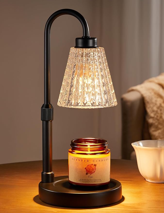 Innqoo Black Crystal Candle Warmer Lamp with Timer, Dimmable Candle Warmer for Jar Candles, Height Adjustable Wax Melts Warmer, Birthday Gifts for Women Mom, House Warming Gifts New Home Decor