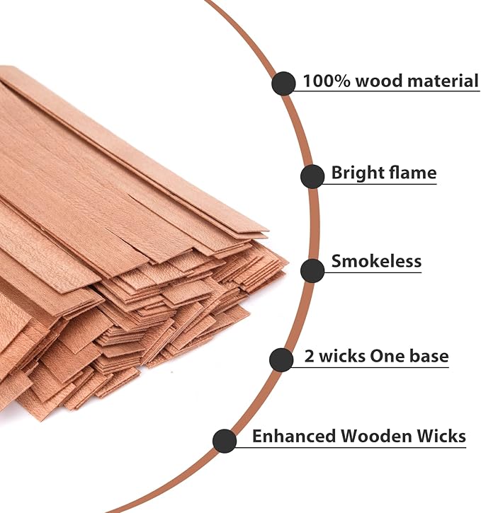 Candle Wick for Candle Making, Wooden 120Pcs 5.0X 0.5 Inch, 60Pcs Iron Stand, 60Pcs Candle Wick Stickers