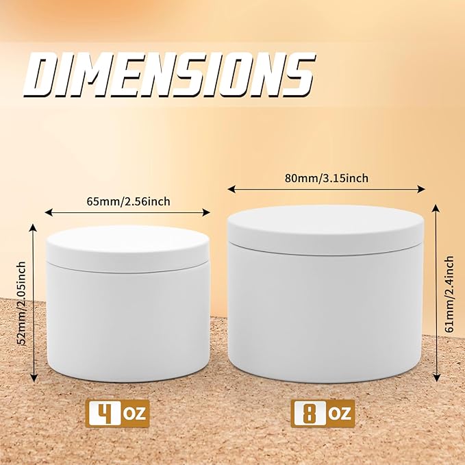 24-Pack Candle Jars, 12pcs 8oz + 12pcs 4oz Candle Tins with Lids, Empty Candle Jars for Making Candles Bulk Candle Containers - Matte White