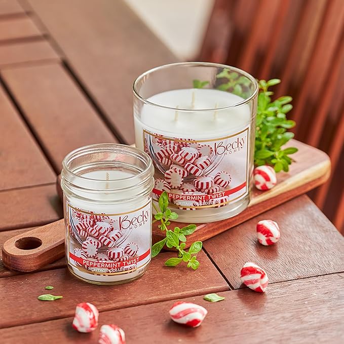Peppermint Scented 3-Wick Candle in Glass Jar | Candles for Home | 14.5oz Rustic Home Decor Novelty Candle | 60 Hour Burn Time Candle