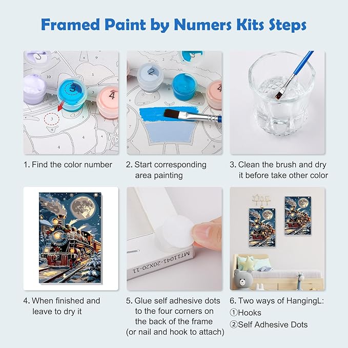 MOGTAA Christmas Paint by Numbers Kit for Adults Beginners with Frame, Christmas Train Adult Paint by Number Kits on Canvas with Easel, Easy DIY Winter Oil Painting Kits for Home Decor, 8x12in