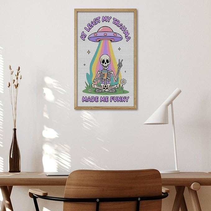 KIVJMSIDJA Skull Skeleton “At Least My Trauma Made Me Funny” Diamond Art Kits for Adults for Beginners, 5D Full Diamond Art Paint 12"x20"