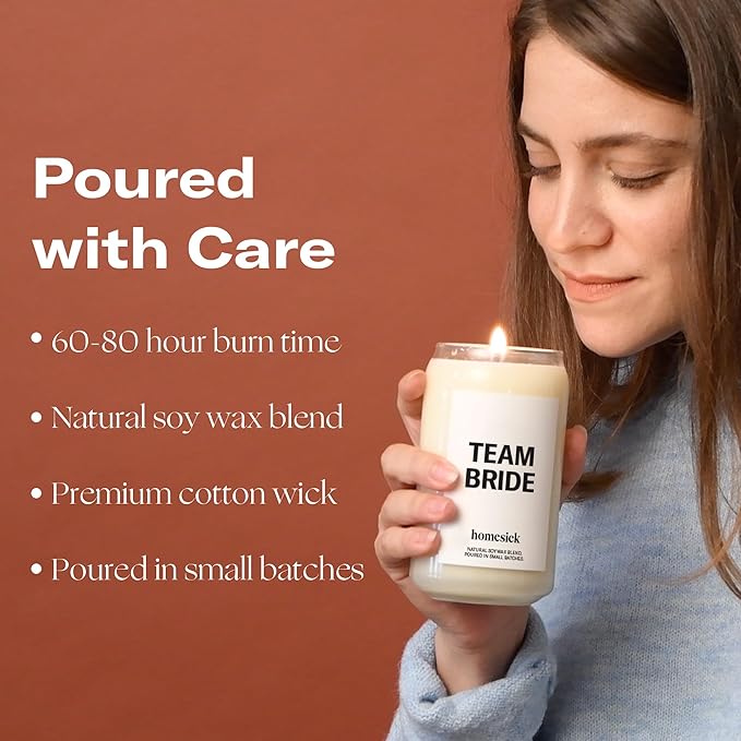 Homesick Scented Candles for Home (Team Bride) - 13.75 oz Long-Lasting Natural Soy Wax Blend Jar Candle Gifts for Women & Men, 60-80 Hours Burn Time - Notes of Linen, Beach Plum & Lily of The Valley