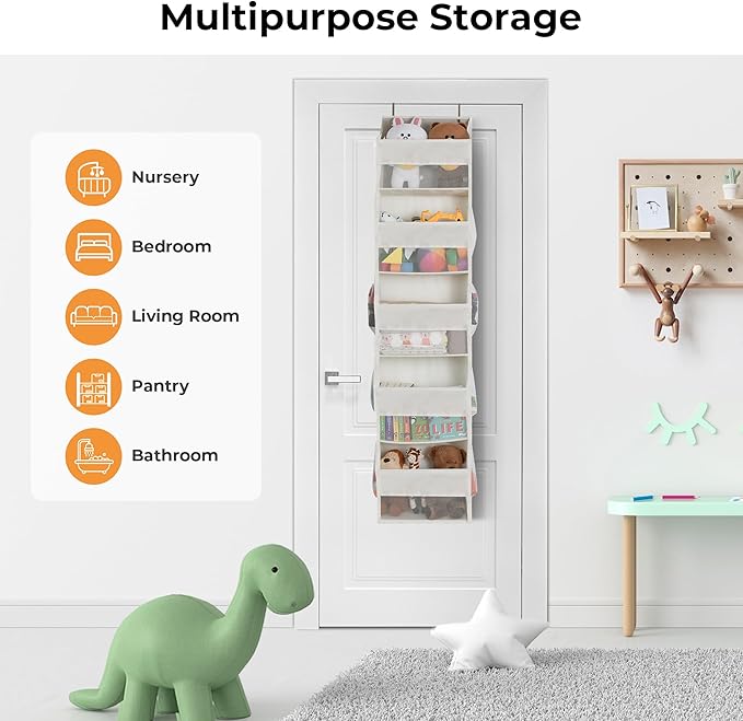 GRANNY SAYS Over the Door Organizer, 5-Shelf Waterproof Behind the Door Storage with 8 Pockets and Clear Window, Anti Tilt 45lb Large Capacity Door Hanging Organizer for Nursery, Laundry, Beige