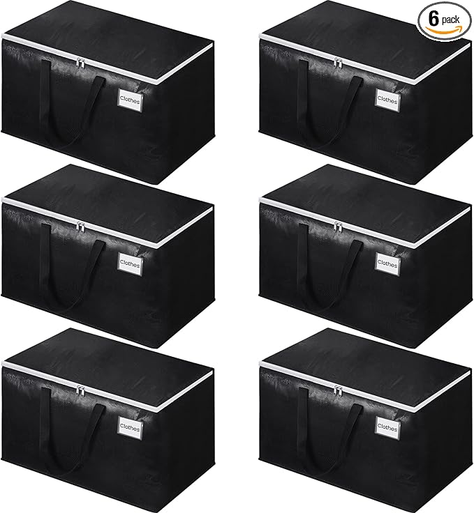 Extra Large Moving Boxes-Moving Bags with Zipper, Carrying Handles and Tag Pocket-Moving Supplies for Space Saving-Totes for Storage - for moving, Storage, Camping and Travel 125L-6 Pack