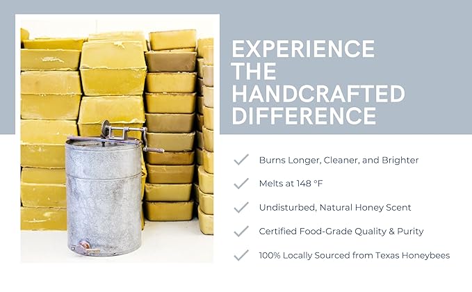 The Beeswax Co Pure Texas Beeswax Block - Ultra Clean - Naturally Filtered & Honey Scented - Premium Food Grade Yellow Beeswax for Candles, Butcher Blocks, Etc - Organic Bees Wax Bars - 1lb