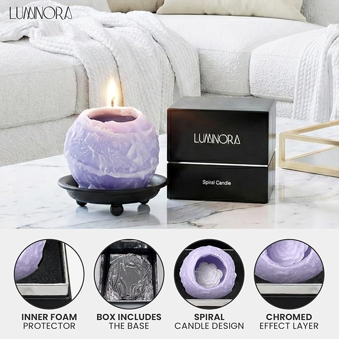 LUMINORA Spiral Scented Candle for Women & Men | Hand-Crafted Decorative Soy Wax Candle | Decor Wick Flower | Unique Twisted Spiral Burn Design | Aromatherapy Candle | Languid | (Lavender Scent)