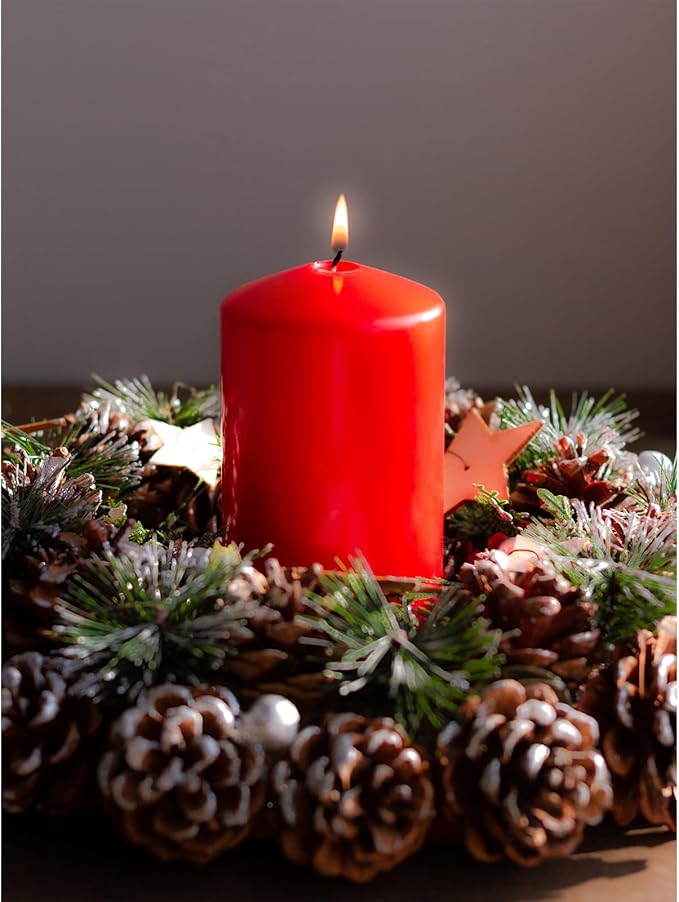 CANDWAX 3x6 Inch Red Pillar Candles Set of 3 - Unscented Christmas Pillars - 80-Hour Burn Time Self-Extinguishing Long Lasting Candles for Home Decor - Cone-Top Red Candles