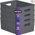 Superio Ribbed Collection - Decorative Plastic Basket Open Home Storage Bins Organizer, Large Grey (4 Pack) Container Boxes for Organizing Closet Storage Bins for Shelves 15 Liter/16 Quart