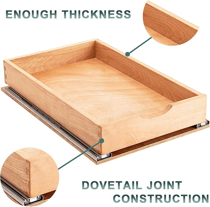 Pull Out Drawers for Kitchen Cabinets, Pull Out Cabinet Organizer, Fully Assembled Wood Cabinet Pull Out Drawer, Fast and Easy DIY Installation, 14”W x 21”D