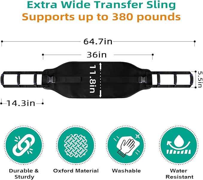 Transfer Sling, Gait Belt Transfer Belt with Padded Handles for Patient Lift Assist & Mobility Standing - Safely Move Elderly and Disabled from Bed and Wheelchair