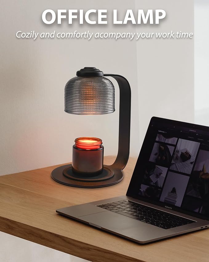 Candle Warmer Lamp with Timer 2 Bulbs, Office Kitchen Countertop Lamp Home Decor for Soy Candle, Gift for Mom Friends and New Home(Pixel-Art Black Glass)