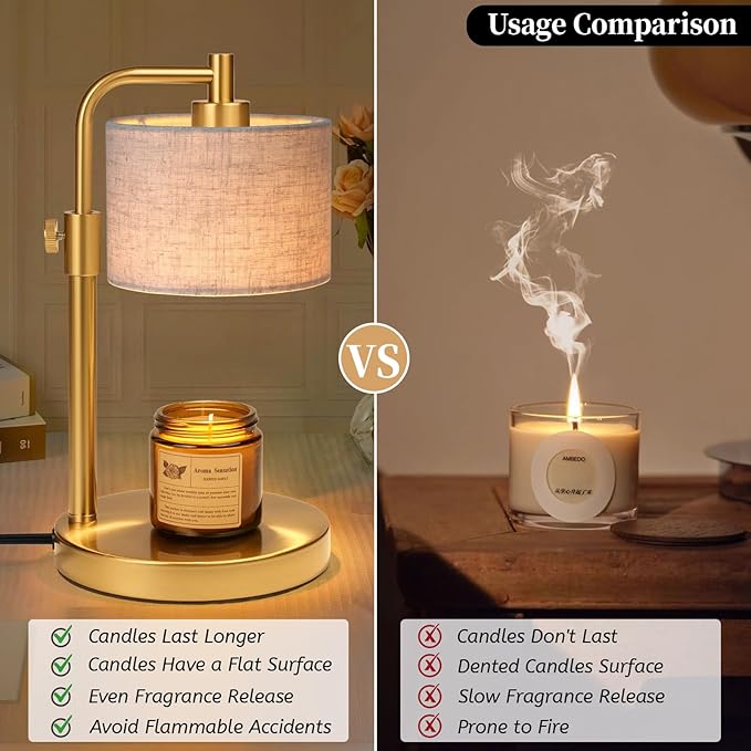 NITOWOLF Candle Warmer Lamp, Candle Lamp Warmer with Timer Adjustable Height Wax Warmer Lamp for Jar Candles, Birthday Gifts for Women House Warming Gifts (Gold Linen)