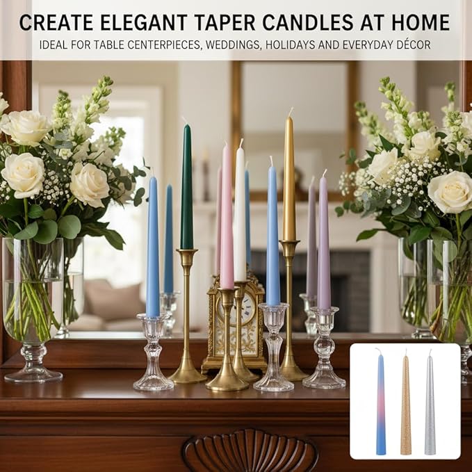 2-Pack Taper Candle Molds 10.2-Inch, Durable PC, Easy-Release, DIY Candle Making Supplies for Wedding & Dinner