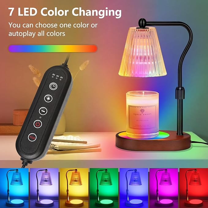 Engpure Candle Warmer Lamp with 7 LED Colors Lamp,Candle Warmer with Timer Dimmer Adjustable Height,Christmas Gift for Women Mom,Birthday Gifts for Women Mom
