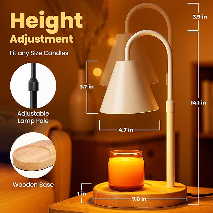 Candle Warmer Lamp with Timer & Dimmable Light – Adjustable Height Candle Melter for Jar Candles – Cozy Home Décor, Christmas, Birthday & Housewarming Gift Ideas for Women, Mom, Sisters, and Friends