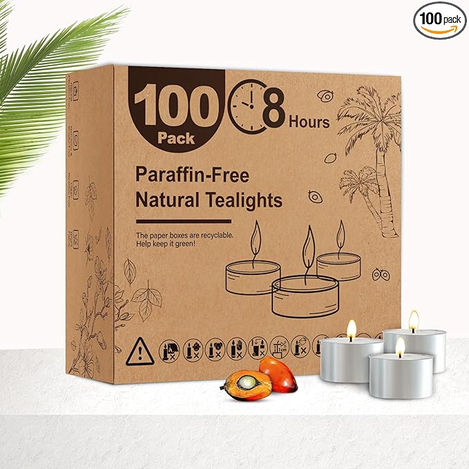 Tea Candles 100 Pack - 8 Hour Burn Time,Unscented Tea Lights Candles for Shabbat, Weddings, Christmas Lights, Home Decor