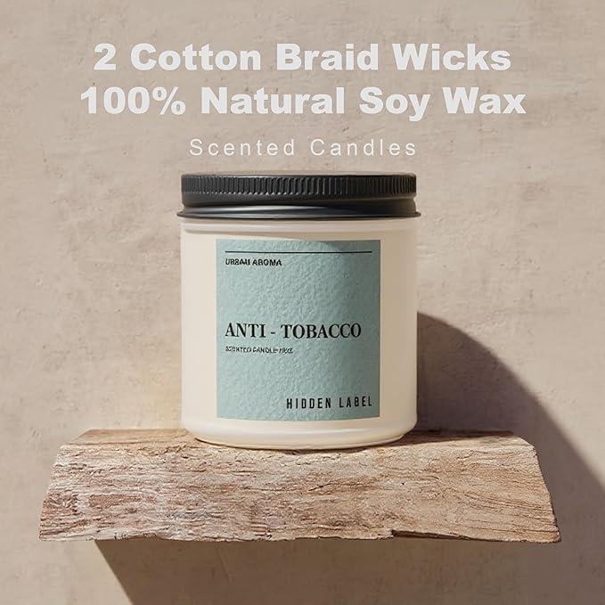 Hidden Label Anti Tobacco Scented Candle, 12oz Natural Soy Candle for Men, 70-Hour Clean Burning, Smoke Neutralizing & Air Purifying, Bachelor Pad Decor & Man Cave Essential, Gift for Him