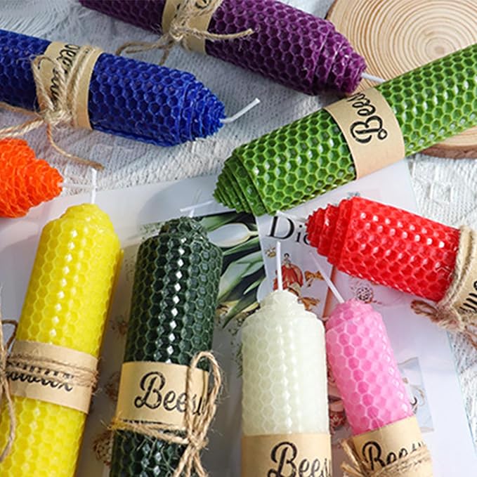 Beeswax Candle Making Kit 12 Pcs Mixed Colors 8x8 Inch Beeswax Sheets with Wicks, Wax Cutters for Craft Projects