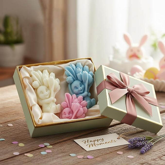 Rabbit with Tulip Silicone Candle Mold, 3D Flower Animal Shape Mold for Candle Making, Wax Resin Soap Casting Mold